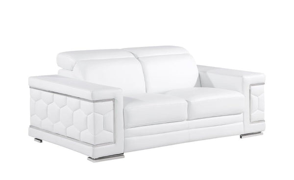Homeroots 71" White And Silver Genuine Leather Love Seat   546441
