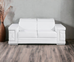 Homeroots 71" White And Silver Genuine Leather Love Seat   546441