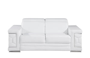 Homeroots 71" White And Silver Genuine Leather Love Seat   546441