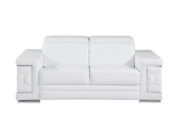 Homeroots 71" White And Silver Genuine Leather Love Seat   546441