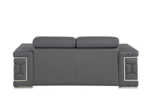 HomeRoots 70" Contemporary Leather Loveseat with Silver Accents, Adjustable Headrests, and Sleek Steel Legs DARK GRAY 546442