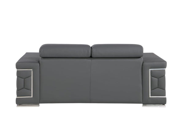 HomeRoots 70" Contemporary Leather Loveseat with Silver Accents, Adjustable Headrests, and Sleek Steel Legs DARK GRAY 546442