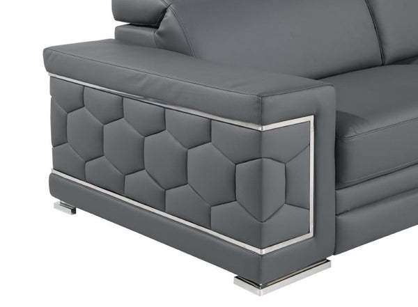 HomeRoots 70" Contemporary Leather Loveseat with Silver Accents, Adjustable Headrests, and Sleek Steel Legs DARK GRAY 546442