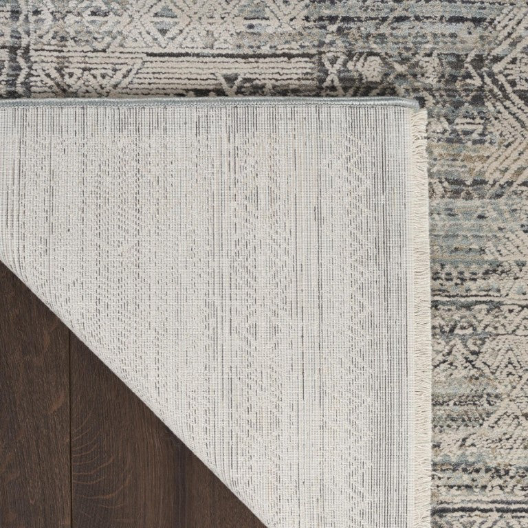 10 X 14 Ivory Blue Southwestern Fringed Low Pile Polyester Living Room Area Rug
