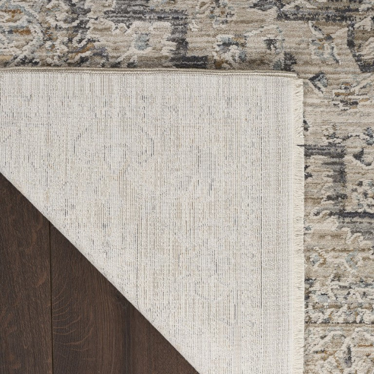 10 X 14 Ivory Taupe Floral Distressed Area Rug with Fringe for Living Rooms