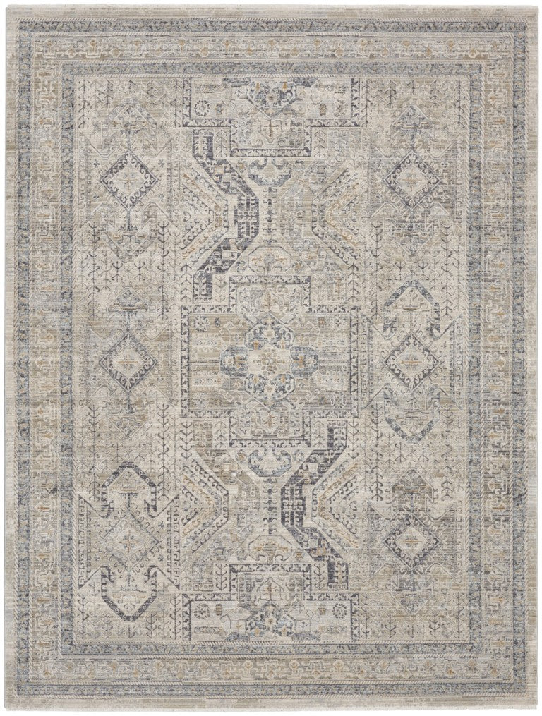 HomeRoots 10 X 14 Ivory Gray Medallion Fringe Area Rug Distressed Bohemian Living Room 546450