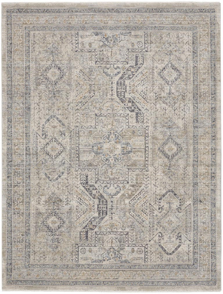 HomeRoots 10 X 14 Ivory Gray Medallion Fringe Area Rug Distressed Bohemian Living Room 546450