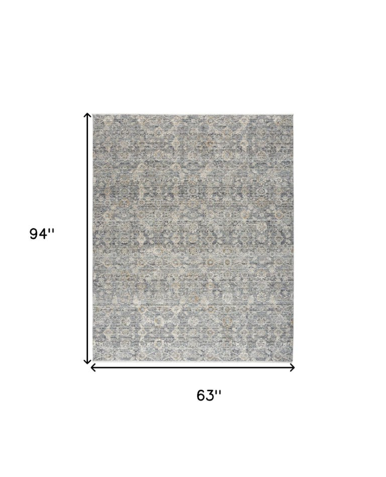 HomeRoots Floral Distressed Polypropylene Area Rug with Fringe Tassels for Living Room Vintage Charm 5' x 8' 546526