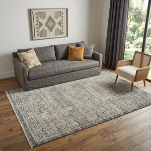 5x8 Ivory Slate Gray Distressed Oriental Area Rug with Fringe Boho Living Room
