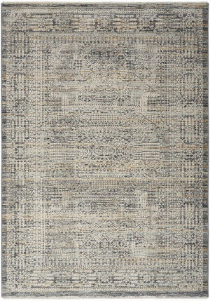 HomeRoots 5x8 Ivory Slate Gray Distressed Oriental Area Rug with Fringe Boho Living Room 546534