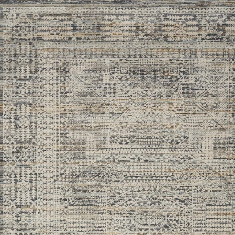 HomeRoots 5x8 Ivory Slate Gray Distressed Oriental Area Rug with Fringe Boho Living Room 546534