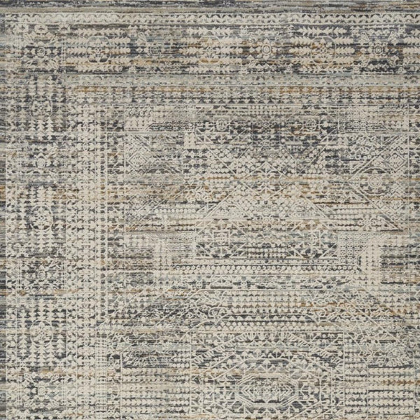 5x8 Ivory Slate Gray Distressed Oriental Area Rug with Fringe Boho Living Room