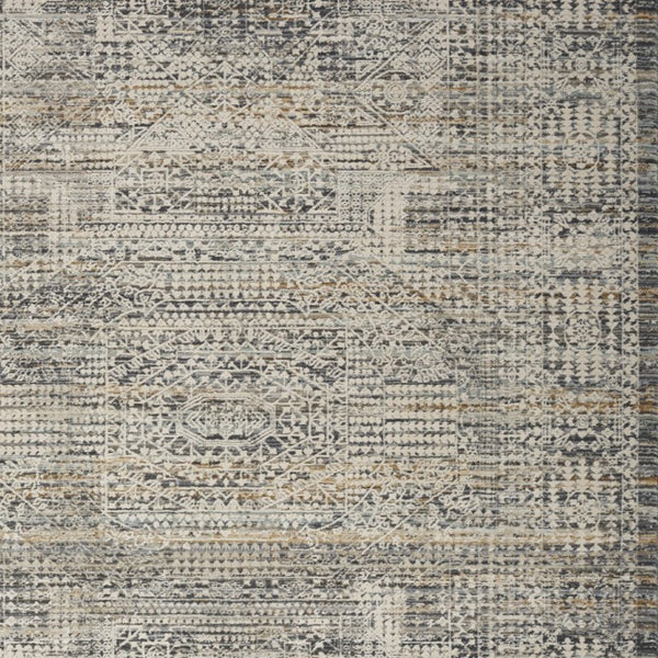 5x8 Ivory Slate Gray Distressed Oriental Area Rug with Fringe Boho Living Room