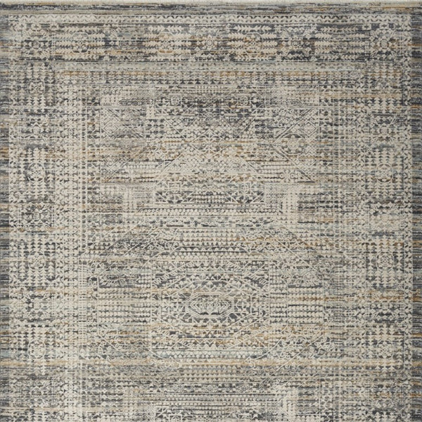 5x8 Ivory Slate Gray Distressed Oriental Area Rug with Fringe Boho Living Room