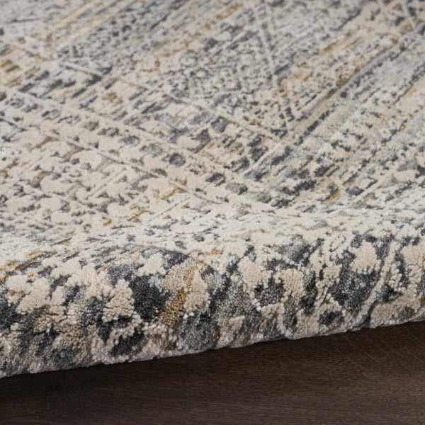 5x8 Ivory Slate Gray Distressed Oriental Area Rug with Fringe Boho Living Room