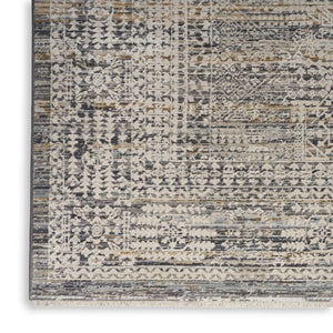 5x8 Ivory Slate Gray Distressed Oriental Area Rug with Fringe Boho Living Room