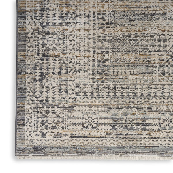 5x8 Ivory Slate Gray Distressed Oriental Area Rug with Fringe Boho Living Room