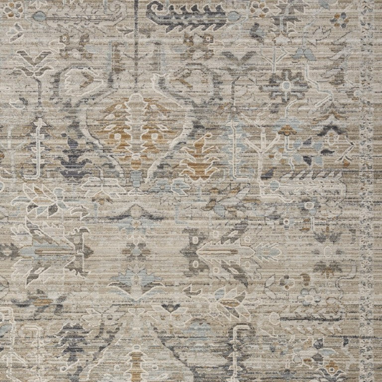 5x8 Ivory Taupe Oriental Motif Low Pile Area Rug with Fringe for Living Rooms