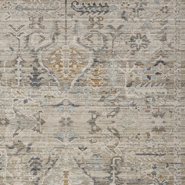 5x8 Ivory Taupe Oriental Motif Low Pile Area Rug with Fringe for Living Rooms