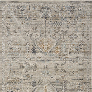 5x8 Ivory Taupe Oriental Motif Low Pile Area Rug with Fringe for Living Rooms