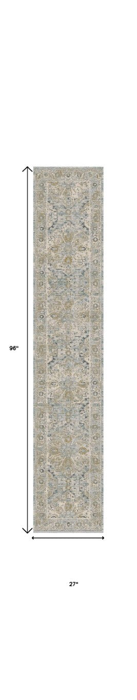 8 Ft Floral Medallion Vintage Hallway Runner Rug with Fringe Polypropylene Low Pile