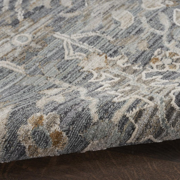 5 X 8 Distressed Oriental Area Rug Navy Ivory Fringed Low Pile Living Room