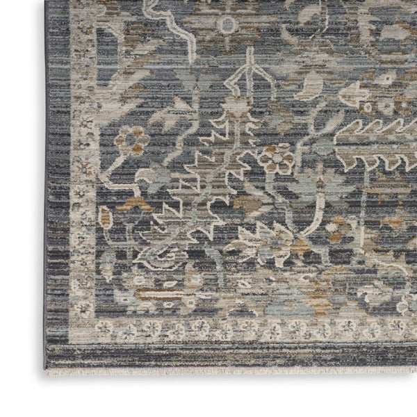 5 X 8 Distressed Oriental Area Rug Navy Ivory Fringed Low Pile Living Room