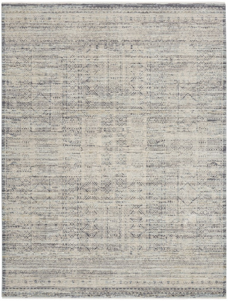 HomeRoots 8x10 Geometric Low Pile Area Rug Fringed Polypropylene for Living Room Boho Decor 546550