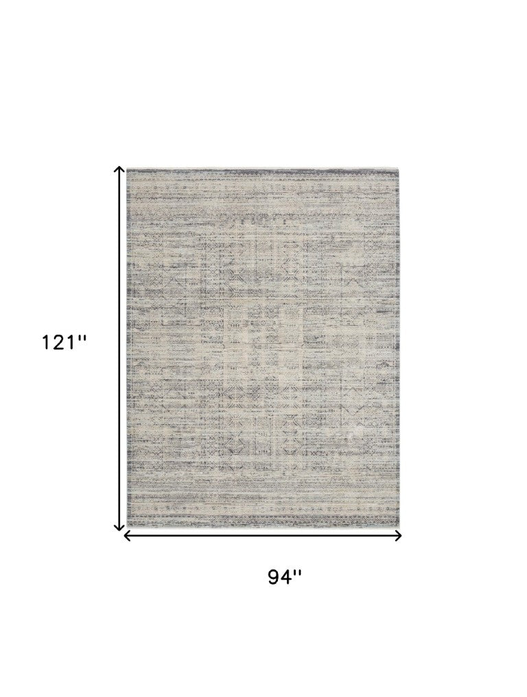 HomeRoots 8x10 Geometric Low Pile Area Rug Fringed Polypropylene for Living Room Boho Decor 546550