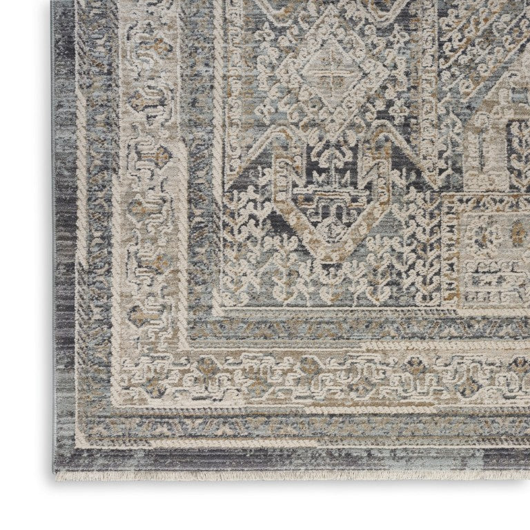 Ivory Charcoal Medallion Fringe Area Rug Power Loomed Distressed Vintage Style Living Room