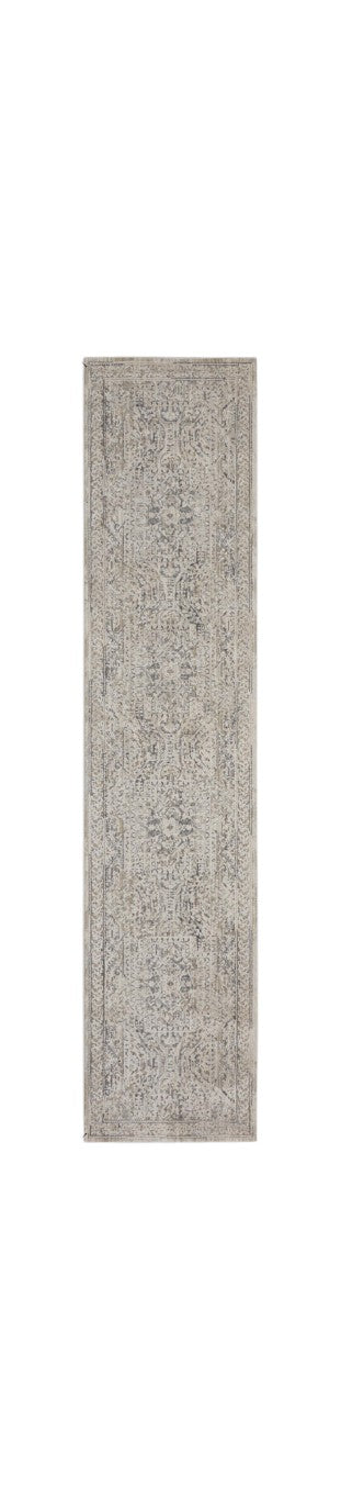 HomeRoots Ivory Gray Medallion Distressed Runner Rug with Fringe for Bohemian Hallway Decor 10' 546561