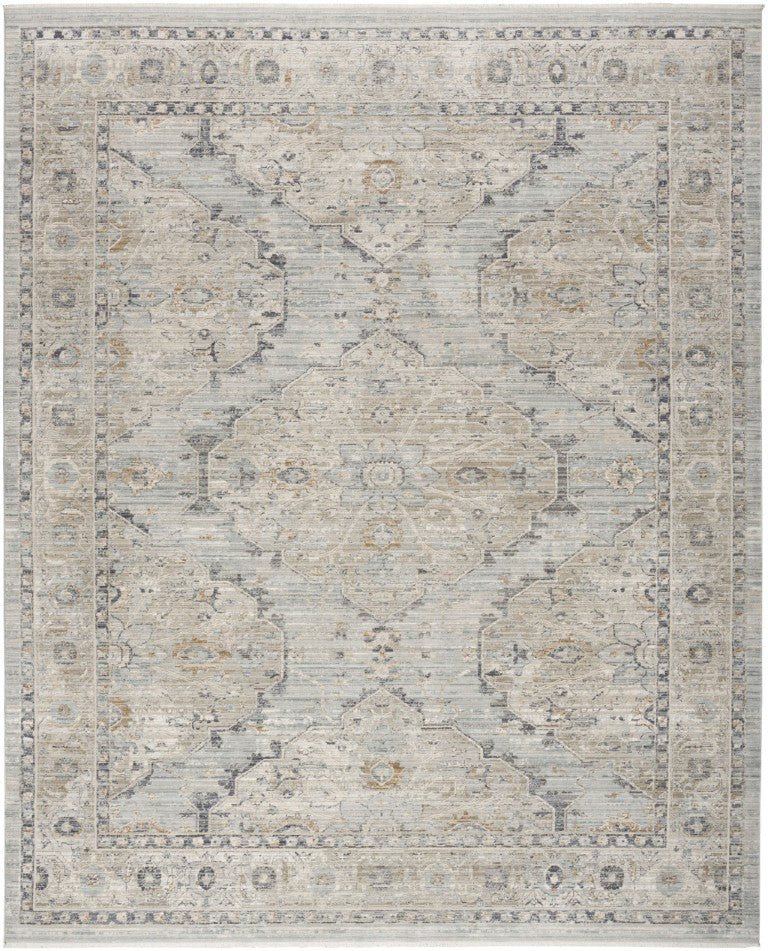 HomeRoots Floral Medallion Area Rug with Fringe Distressed Vintage Low Pile Transitional Living Room 8' X 10' 546564