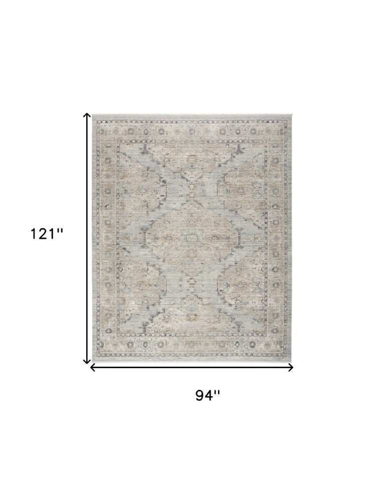 HomeRoots Floral Medallion Area Rug with Fringe Distressed Vintage Low Pile Transitional Living Room 8' X 10' 546564