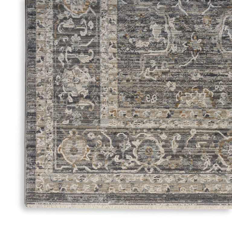 HomeRoots 8 Ft X 10 Ft Vintage Floral Distressed Area Rug with Fringe for Living Room 546568