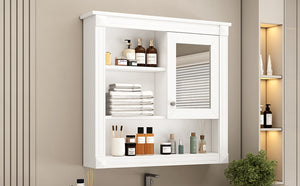 English Elm 32'' Bathroom Wall Cabinet Mirror — 32-inch Wall-Mounted Medicine Cabinet with Adjustable Shelves for Streamlined Bathroom Storage and Stylish Organization White N710P254922K