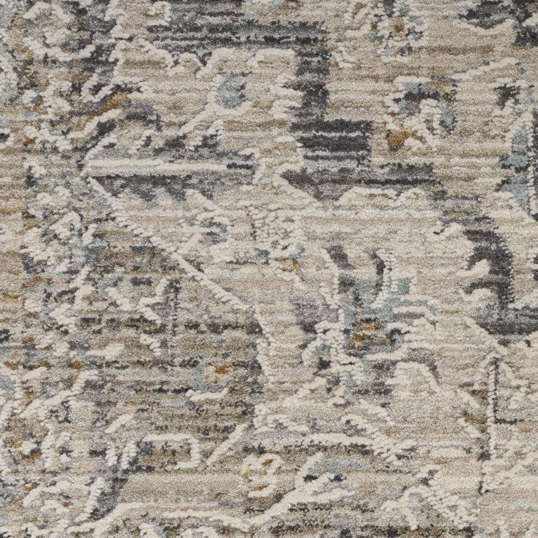 HomeRoots 12 Foot Medallion Runner Rug Distressed Ivory Taupe Fringe Hallway Accent Pile 546575