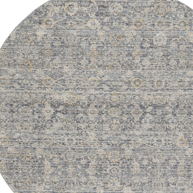 8 Foot Round Floral Distressed Rug with Fringe Low Pile Polypropylene Living Room