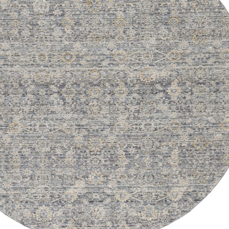 8 Foot Round Floral Distressed Rug with Fringe Low Pile Polypropylene Living Room