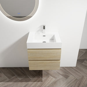 English Elm 24" Wall-Mounted Bathroom Vanity With Resin Sink, Soft-Close Drawers & Space-Saving Design For Style W999S00196