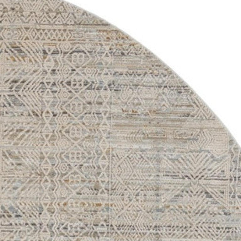 8 Ft Round Geometric Distressed Polyester Area Rug with Tassel Fringe Boho Living Room