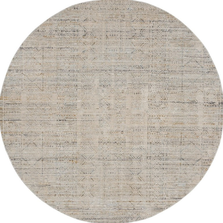 8 Ft Round Geometric Distressed Polyester Area Rug with Tassel Fringe Boho Living Room