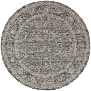 HomeRoots 8 Ft Round Floral Distressed Indoor Rug with Fringe Tassel Polyester Ivory Tones 546590