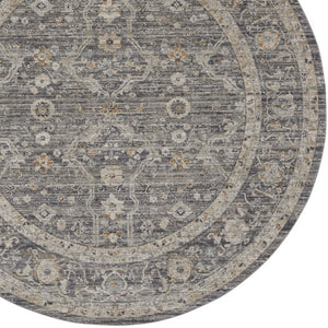 8 Ft Round Floral Distressed Indoor Rug with Fringe Tassel Polyester Ivory Tones