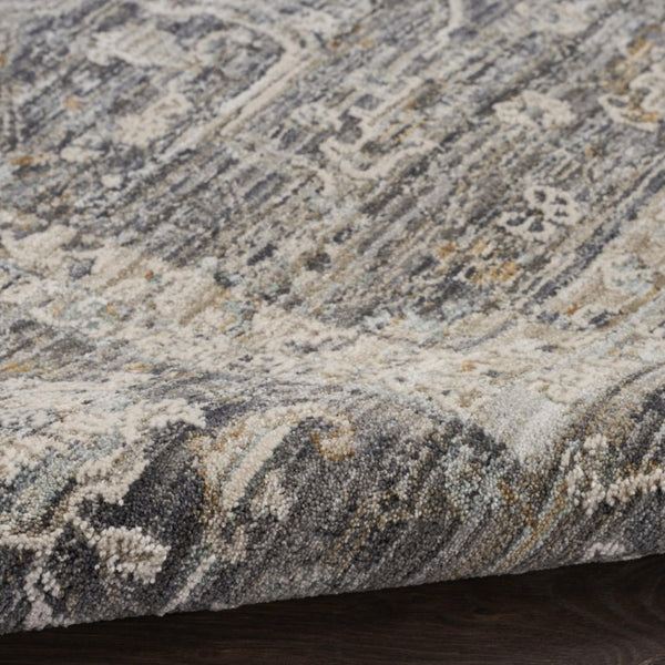 8 Ft Round Floral Distressed Indoor Rug with Fringe Tassel Polyester Ivory Tones