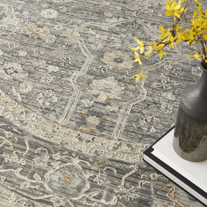 8 Ft Round Floral Distressed Indoor Rug with Fringe Tassel Polyester Ivory Tones