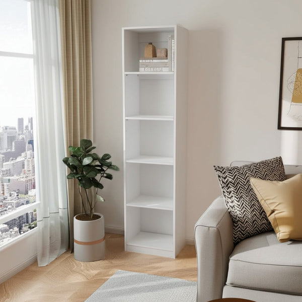 HomeRoots 71" White Wood Five-Tier Bookcase – Stylish Vertical Storage, Durable Design for Home & Office Use 546594