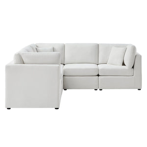 English Elm Chauncy Five Piece Modular Sectional Performance Fabric Living Room Seating Set Ivory B050S00033