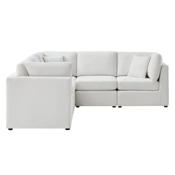 English Elm Chauncy Five Piece Modular Sectional Performance Fabric Living Room Seating Set Ivory B050S00033