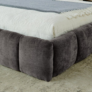 English Elm King Platform Bed Fully Upholstered in Plush Chenille with Low Profile Modern Frame Dark Gray W487S00467