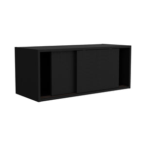 English Elm Wall Cabinet Bliss Engineered Wood Wall-Mounted Storage Black with Sliding Doors, 55 lb Capacity, Sleek Modern Design B092P245924